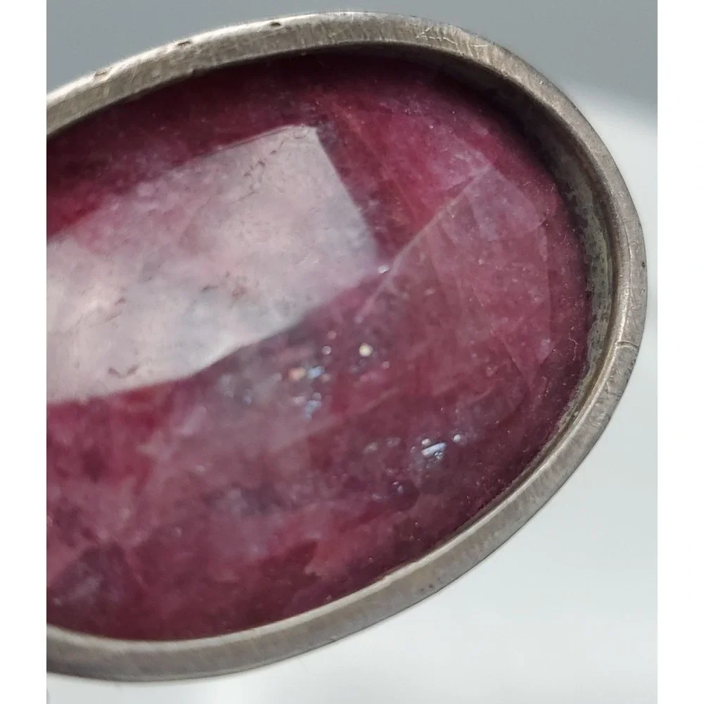 Vtg Sterling Silver Genuine Ruby Handcrafted Reversible Pendant / Brooch‎ 36g